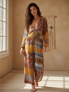 Truth NYC Patchwork Semi-Sheer Duster Dress